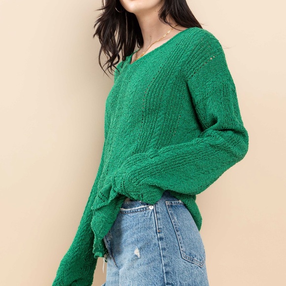 80 Eyelet V Neck Knitting Sweater - Picture 5 of 5